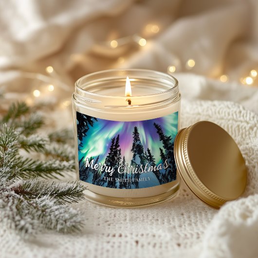 Winterwald im Nordlicht Frohe Weihnachten Rechteckiger Aufkleber