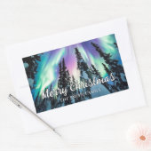 Winterwald im Nordlicht Frohe Weihnachten Rechteckiger Aufkleber (Umschlag)