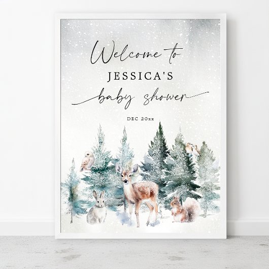 Winterwald Kalt draußen Babydusche Willkommen Poster