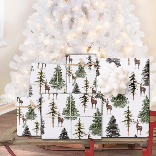 Winterwald-Kiefernwald Rentier Geschenkpapier Set