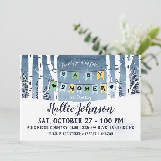 Winterwald Kinderdusche Einladung (Stehend Vorderseite)