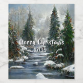 Winterwald-Land-Fluss-Weihnachten Weinetikett (Einzelnes Label)