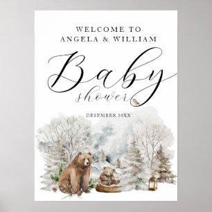 Winterwald Land Rustikale Babydusche Willkommen Poster