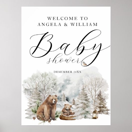 Winterwald Land Rustikale Babydusche Willkommen Poster (Vorne)