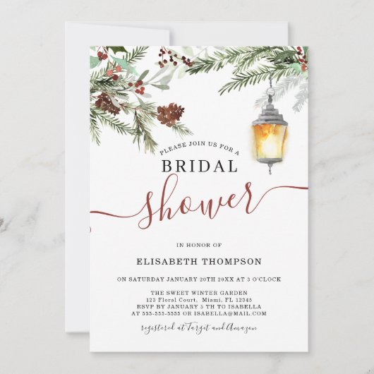 Winterwald Lantern Bridal Dusche Einladung (Vorderseite)
