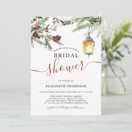 Winterwald Lantern Bridal Dusche Einladung (Stehend Vorderseite)