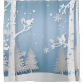 Winterwald mit Eichhörnchen Papercut Duschvorhang (Vorderseite)