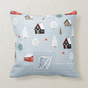 Winterwald Mit Monogramm skandinavische Volkskunst Kissen