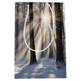 Winterwald mit Sonnenbäumen Mittlere Geschenktüte