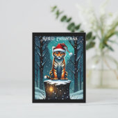 Winterwald Niedlich Baby Tiger Weihnachten Postkarte (Stehend Vorderseite)