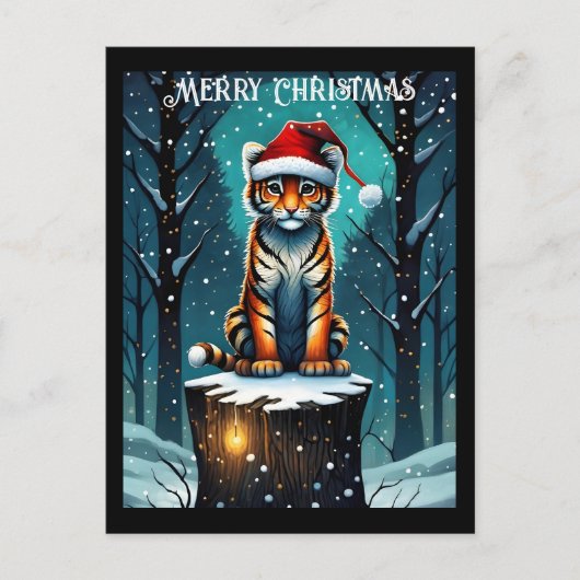 Winterwald Niedlich Baby Tiger Weihnachten Postkarte (Vorderseite)