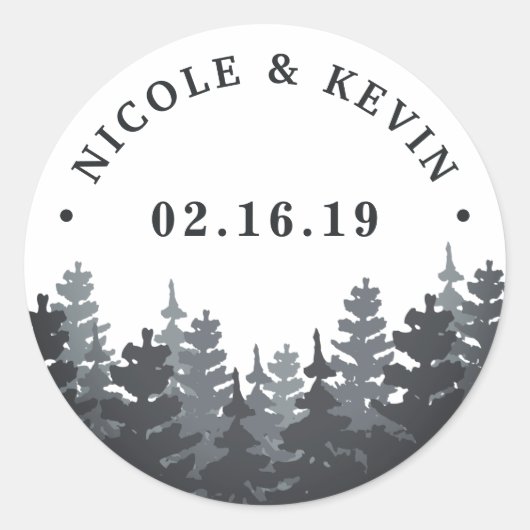 Winterwald | Personalisierte Hochzeit Runder Aufkleber (Vorderseite)