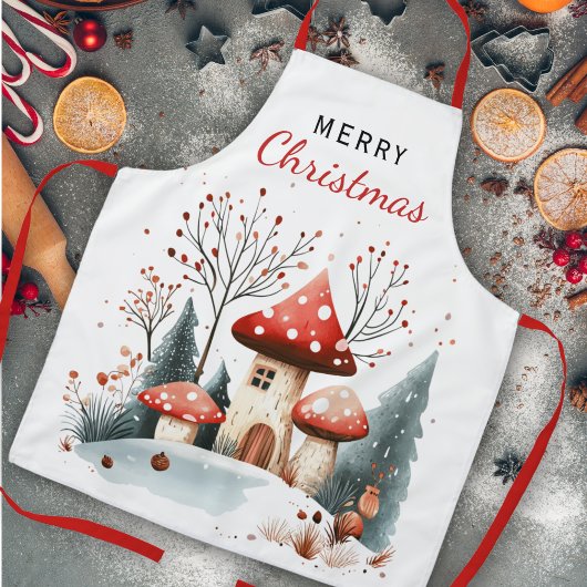 Winterwald Pilze frohe Weihnachten Schürze