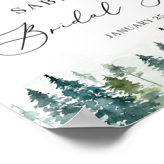 Winterwald Pine Tree Brautparty Zeichen Poster (Ecke)