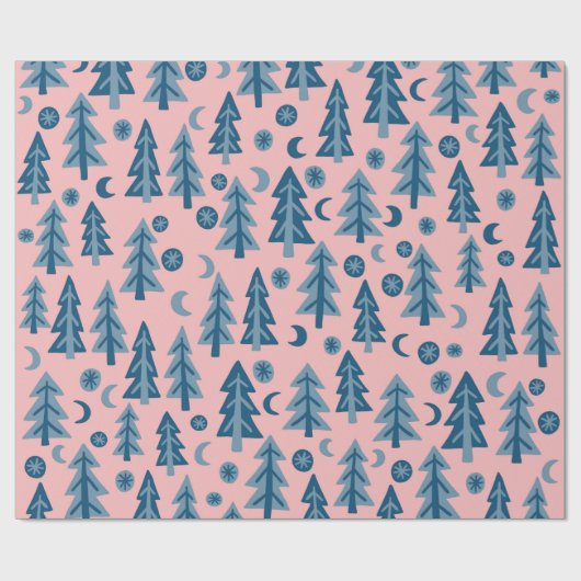 Winterwald Pine Trees Moon Stars Geschenk Geschenkpapier (Flach)