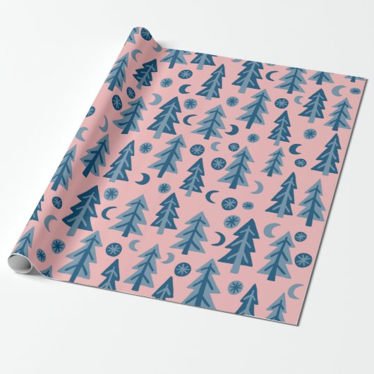Winterwald Pine Trees Moon Stars Geschenk Geschenkpapier (Ungerollt)