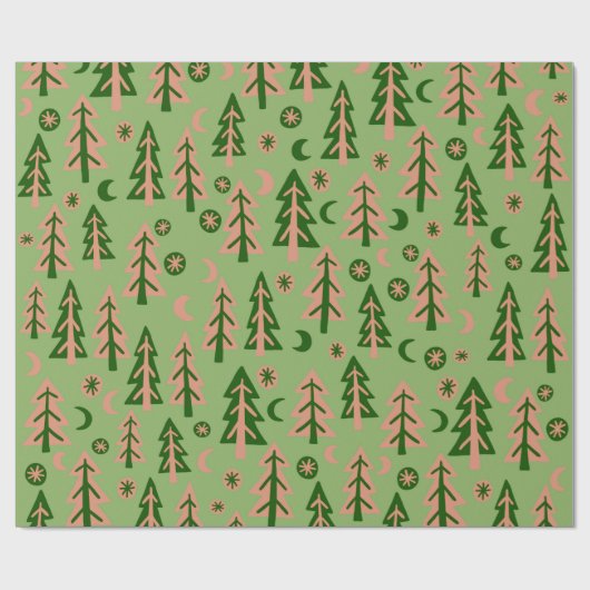 Winterwald Pine Trees Moon Stars Natur Geschenkpapier (Flach)