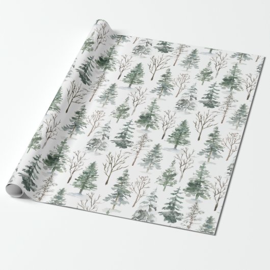 Winterwald Pine Trees Wasserfarbe Weihnachten Geschenkpapier (Ungerollt)