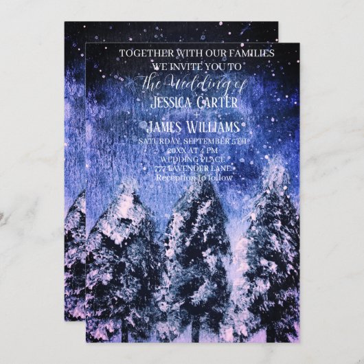 Winterwald Pinienbäume Hochzeit Einladung (Vorne/Hinten)
