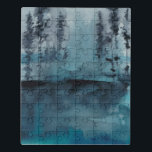 Winterwald Puzzle<br><div class="desc">Winter Woods I von Chariklia Zarris. Dunkle Bäume in tiefblauen Farbtönen in einem Aquarellstil.</div>