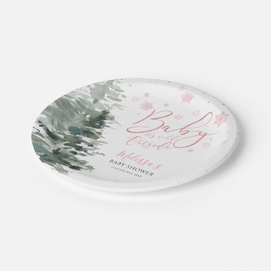 Winterwald Rosa Es ist kalte Außendusche Pappteller (Schrägansicht)