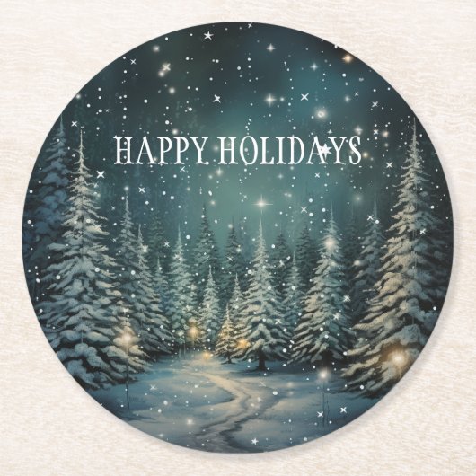 Winterwald Runder Pappuntersetzer (Vorderseite)