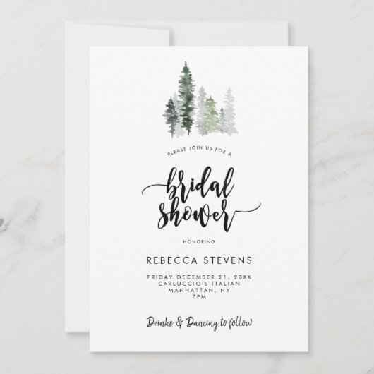 Winterwald rustikale Brautdusche Einladung (Vorderseite)