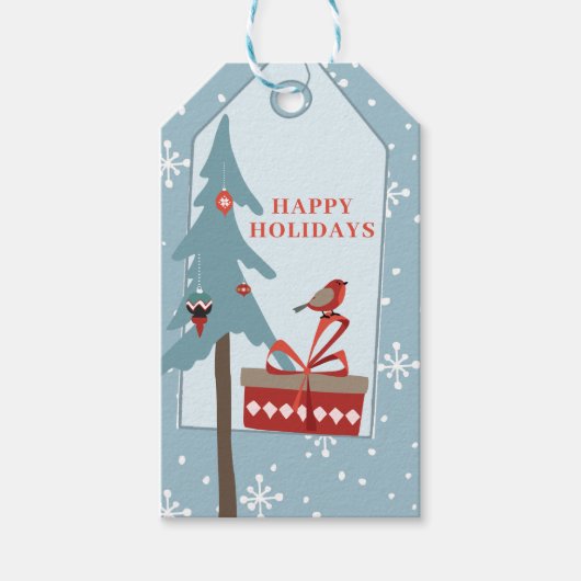 Winterwald rustikale Pine Baum Happy Holidays Geschenkanhänger (Vorderseite)