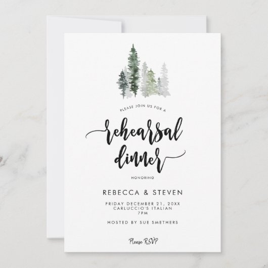 Winterwald rustikale Probe Einladung (Vorderseite)