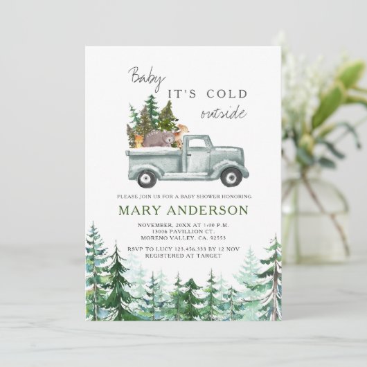 Winterwald Rustikale Waldtierschauer Einladung (Stehend Vorderseite)