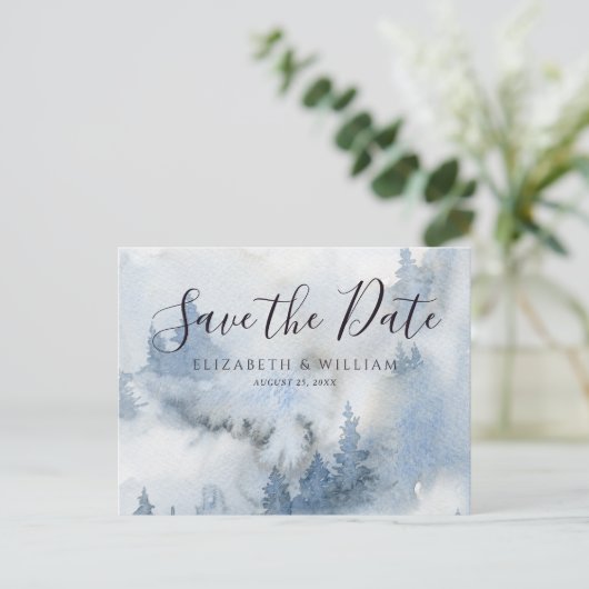 Winterwald Save the Date Postkarte (Stehend Vorderseite)