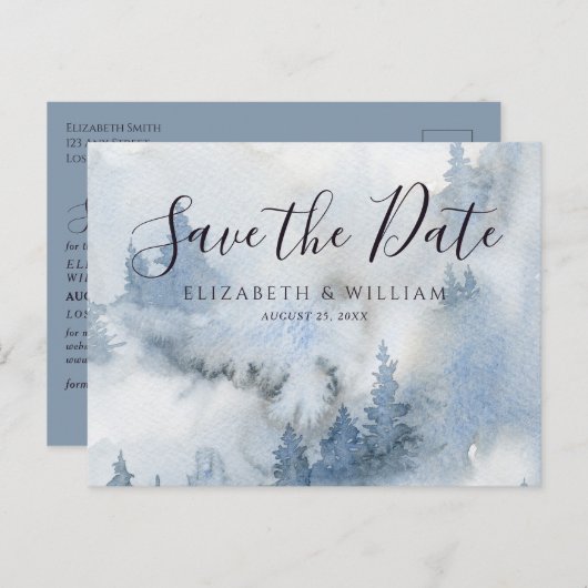 Winterwald Save the Date Postkarte (Vorne/Hinten)