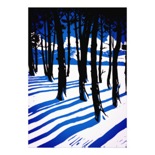 Winterwald Schatten – Blaue Minimale Natur Fotodruck