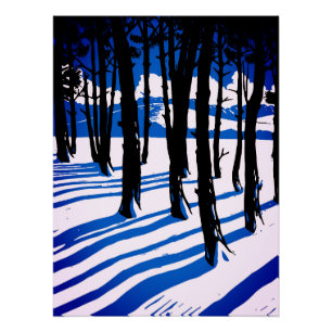 Winterwald Schatten – Blaue Minimale Natur Poster