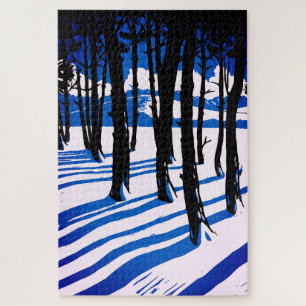 Winterwald Schatten – Blaue Minimale Natur Puzzle