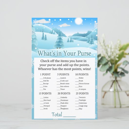 Winterwald Schnee Was ist in deinem Handtaschenspi (Stehend Vorderseite)