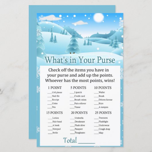 Winterwald Schnee Was ist in deinem Handtaschenspi (Vorne/Hinten)