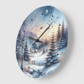 Winterwald Schneehaus Bäume Blauer Teich Große Wanduhr (Winkel)
