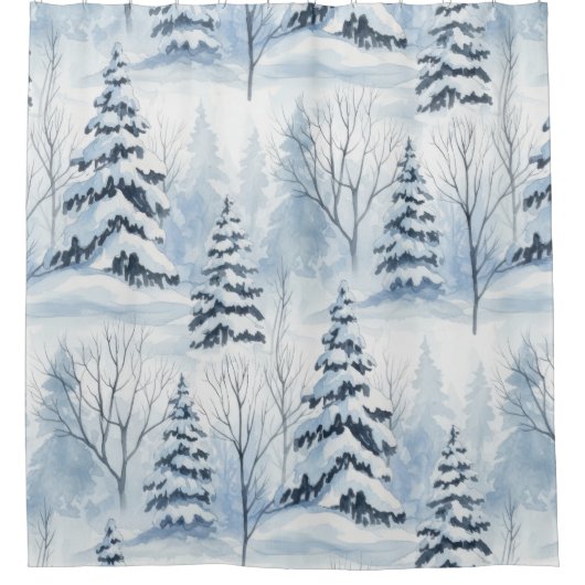 Winterwald Serenität – Schnee bedeckter Wald Duschvorhang (Vorderseite)