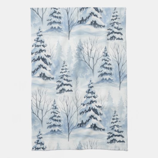 Winterwald Serenität – Schnee bedeckter Wald Geschirrtuch (Vertikal)