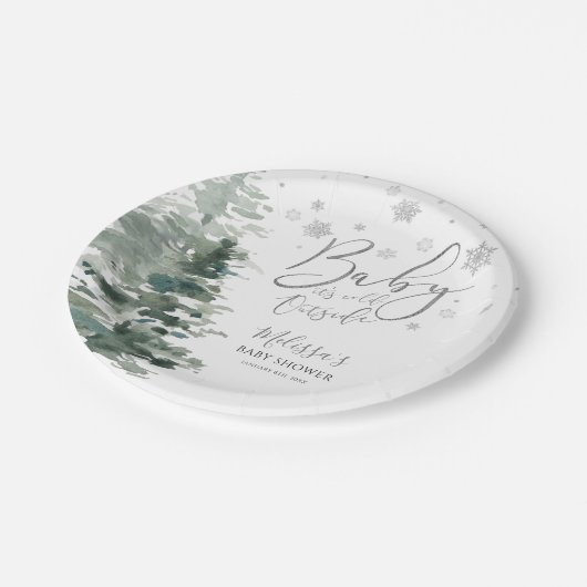 Winterwald Silber Es ist kalte Außendusche Pappteller (Schrägansicht)