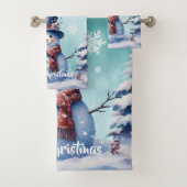 Winterwald Snowman Weihnachten | Aquamarin Badhandtuch Set (Insitu)