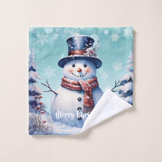 Winterwald Snowman Weihnachten | Aquamarin Badhandtuch Set (Waschlappen)