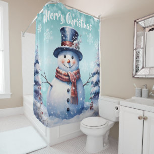 Winterwald Snowman Weihnachten Aquamarin Duschvorhang