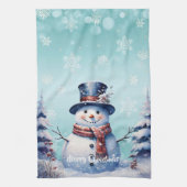 Winterwald Snowman Weihnachten | Aquamarin Geschirrtuch (Vertikal)