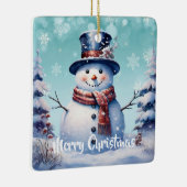 Winterwald Snowman Weihnachten | Aquamarin Keramikornament (Rechts)
