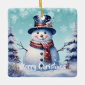 Winterwald Snowman Weihnachten | Aquamarin Keramikornament (Vorderseite)