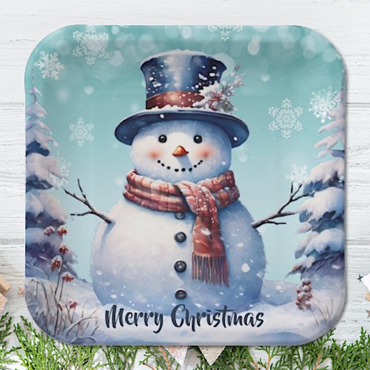 Winterwald Snowman Weihnachten | Aquamarin Pappteller