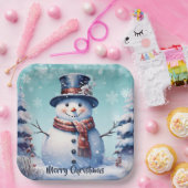 Winterwald Snowman Weihnachten | Aquamarin Pappteller (Party)