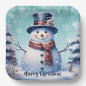 Winterwald Snowman Weihnachten | Aquamarin Pappteller (Vorderseite)